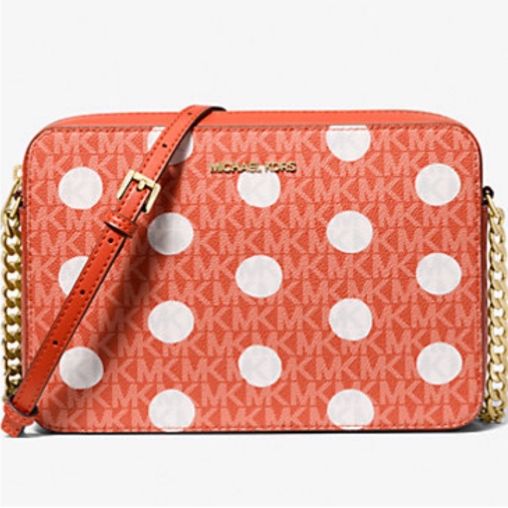 Michael Kors- NWT Jetset Orange and White Polka Dot Crossbody Bag